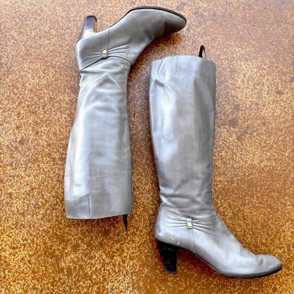 Salvatore Ferragamo Women’s Tall Leather Boots 10 AAA Gray – Made in Italy - Picture 11 of 13